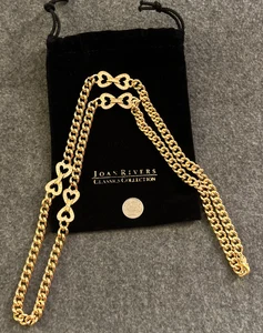 Joan Rivers Doppel Herz Glieder Strass goldfarben 34" lange Panzerkette - Bild 1 von 5
