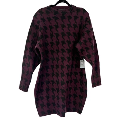 Express Womens Sweater Dress XL Burgundy Houndstooth Long Sleeve Mock Neck - Image 1 of 4