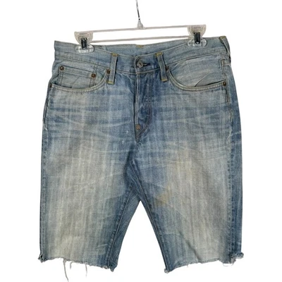 Vintage Evisu Distressed Raw Hem Denim Shorts Blue Mens 32 - Image 1 of 4