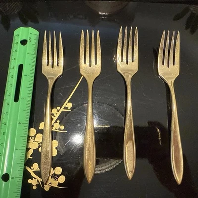 Vintage Dirigold Dirilyte Goldware REGAL 4 Salad Forks Flatware Free shipping - Image 1 of 4