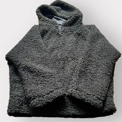 Max Studio M 码棕色人造毛皮剪绒连帽泰迪熊夹克 — 第 1/4 张图片