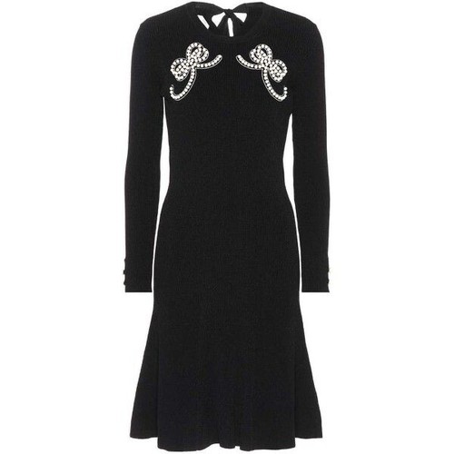 Abito Fendi nero a costine in maglia con finte perle impreziosito manica lunga tg 48