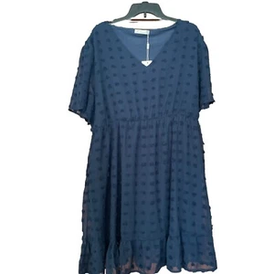 NWT Womens Size 20 Navy Chiffon Swiss Dot Dress Sheer Sleeve Cocktail - Picture 1 of 8
