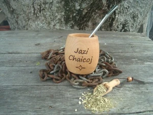 Personalized Mate, Algarrobo Wood, Mate + Straw +  Bonus Spoon Yerba Mate - Picture 1 of 11