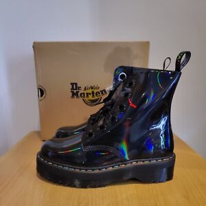 Dr Martens Molly Rainbow Iridescent Pride Platform Black Patent Boots Size Uk 9
