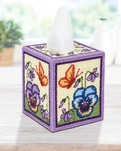 Mary Maxim Tee Time Stiefmütterchen Stoffbox Abdeckung Kunststoff Canvas Kit - Bild 1 von 1