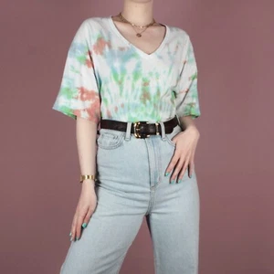 VINTAGE Tie-Dye Mens Womens Pastel Green Oversize 90s T-Shirt Tee Top L XL 20 18 - Picture 1 of 12