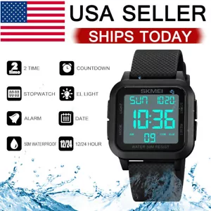 Men's Military Sports Watch LED Screen Large Digital Face Waterproof Wristwatch - Picture 1 of 12