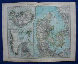 Original antique map DENMARK, ICELAND, GREENLAND, FAROE ISLANDS, Stieler, 1891 - Imagen 1 de 9