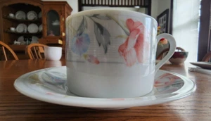 Flowers Cup (8 oz.) & Saucer Set American Limoges Porcelain White Pink Green ! - Picture 1 of 24