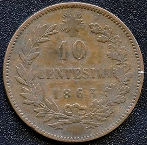 Italy 1863 10 Centesimi Coin - Picture 1 of 2