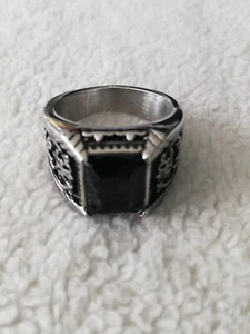 Onyx Stainless Steel Size 11 Biker Gothic Ring New - Picture 1 of 4