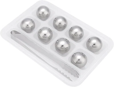 8 Stainless Steel Reusable Ice Cubes Balls Chillers With Tong & Case NEW - Image 1 of 4