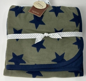 NWT Carters Navy Blue And Army Green Stars Micro Fleece Baby Receiving Blanket - Picture 1 of 5