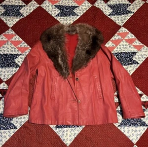 Vintage Bonnie Cashin for Sills Rust Leather Coat with Fur Trim 1960s - M/L - Picture 1 of 12