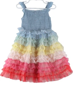 Mini Boden Regenbogen Rüschen Tüll Kleid 2/3 Blau / Multi Neu mit Etikett - Bild 1 von 10