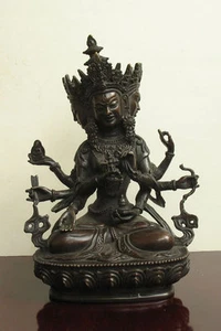 Estatua antigua de Buda Vajra de bronce tibetana de 3 caras Ushnishavijaya Namgyalma; - Imagen 1 de 2