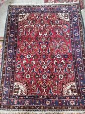 Vintage Antique Hand Made Traditional  Wool Red Blue  Rug 143cm x 108cm