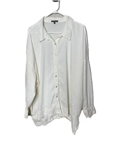EILEEN FISHER 3X White Linen Viscose Stretch Swing Tunic Top Button Front Blouse - Picture 1 of 12