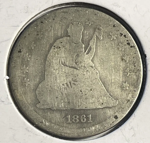 1861 Seated Liberty Quarter - Civil War Period Coin - 90% Silver - P12-15 Cover