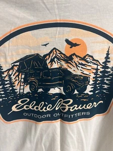Eddie Bauer Mens XL TShirt Beige Short Sleeve Truck Camper Outdoors Hiking - Picture 1 of 6