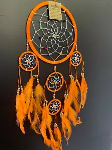 Beautiful Orange Diamond 16 cm Web Dream Catcher 62 cm Total Length - Picture 1 of 5