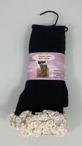 Neu WinWin gehäkelte Damen-Stiefel-Kniesocken schwarz 2 Knöpfe Größe 6-11 - Bild 1 von 5