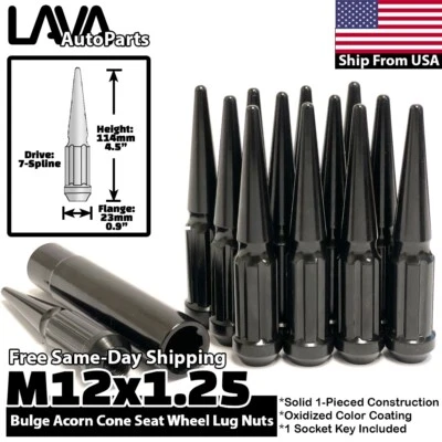 24x 黑色 12x1.25 Spike Lug Nut Fit 探路者 Frontier Titan 售后市场边缘 — 第 1/4 张图片