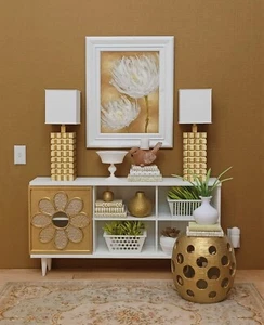 💡2 LÁMPARAS DE TRABAJO DORADAS Muebles Muñeca SALA DE ESTAR Luz Escala 1/6 para BARBIE - Imagen 1 de 4