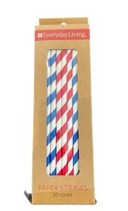 50 ct RED WHITE BLUE Stripe Paper Drinking Straws Patriotic Birthday - Picture 1 of 2