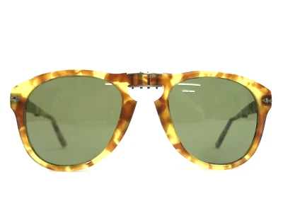 Persol Sunglasses 714 1061/4E Yellow Tortoise Foldable Aviators w/ Green Lenses - Image 1 of 4