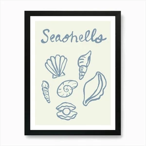 Seashell Doodles, Seashell Line Art Framed Wall Art Poster Canvas Print Picture - Picture 1 of 4