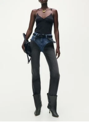 H&M x Glenn Martens Two Tone Straight Leg Jeans Blue & Black - size 14UK - Image 1 of 2