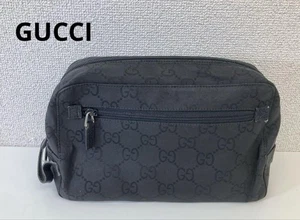 Gucci Clutch Bag Black Men's Accessories Satin Interior Excellent Condition - Picture 1 of 13