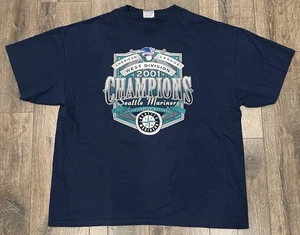 Vintage Seattle Mariners 2001 AL West Division Champions Baseball T-Shirt 2XL - Picture 1 of 5