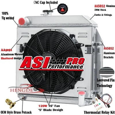 2 Row Aluminum Radiator w/ Shroud Fan For 1955-1956 Plymouth Fury Plaza Suburban - Image 1 of 4