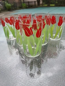 SÜSS! Vintage Kraft Swanky Swig rote Tulpen 5 Oz Saftgläser 1950er Menge 7 - Bild 1 von 12