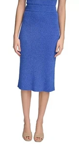 Nwt Calvin Klein Women's Ribbed Knit Midi Skirt Blue,  XL $79 - Picture 1 of 4