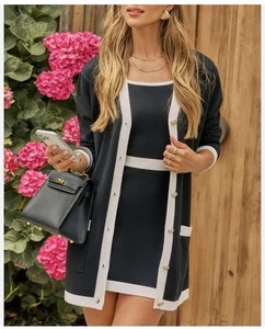 NUEVO CON ETIQUETAS VICI Cecily Cárdigan Largo Tejido Abierto Para Mujer Talla M Bolsillos con Botones Exclusivo $78 - Imagen 1 de 10