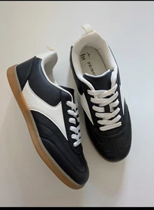 Primark Black/White Lace-up Trainers, Size 5/38 - Picture 1 of 5