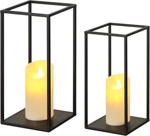 Eufrozy Lanterns Decorative Indoor Set of 2 Black Metal Lantern Candle - Picture 1 of 7