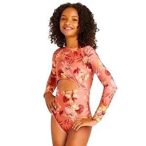 Traje de baño Art Class de una pieza talla L (10-12) naranja estampado tropical cremallera trasera - Imagen 1 de 7