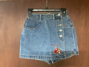 Vintage Republic Denim Blue Jean Skort Skirt Shorts Girls Sz 3 / 4 Bear Heart - Picture 1 of 5