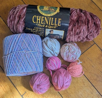 Vintage Chenille Thick & Quick Yarn Lot 9.8oz/278g Different Fibers & Texture  - Image 1 of 4