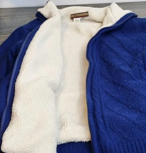 Abrigo Tudor Court Mujer L Grande Azul Real Cremallera Sherpa Forrado Cable Tejido - Imagen 1 de 13