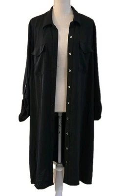 NEW! NY COLLECTION PLUS SZ 2X LONG SHIRT DRESS / DUSTER ROLL TAB SLEEVES POCKETS - Image 1 of 4