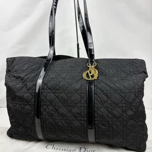 CHRISTIAN DIOR Cannage Tote Bag Shoulder Bag Nylon Leather Black w/ Dust bag - Picture 1 of 17