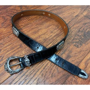 Vintage 90er Damen Leder Western Schwarz Concho Gürtel Größe 30 Retro Cowgirl Rodeo - Bild 1 von 10