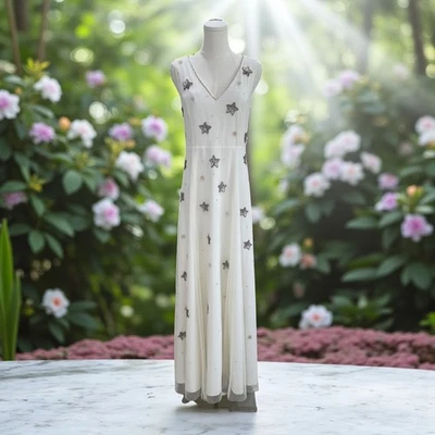ModCloth White Sequin Star Maxi Dress Size M Celestial Glam Occasion Festival - Image 1 of 4