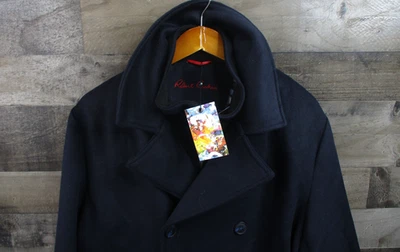 Robert Graham Wool Peacoat Mens Large Navy RG-907 Bib Front Lined Jacket Blue - Image 1 of 4